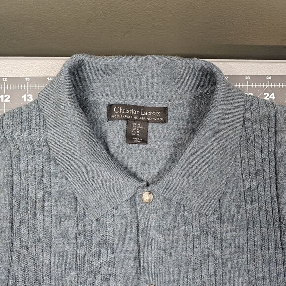 Christian Lacroix Polo Sweater XL Cardigan Button Up Merino Wool Luxury Preppy - Picture 3 of 8